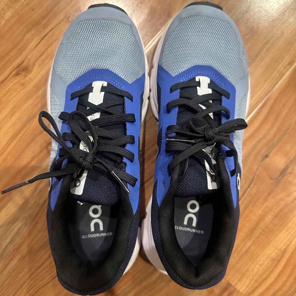 On Cloudrunner Blue and Gray Sneakers